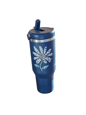 Life Is Good Blue Stainless Steel Insulated Cup Tumbler Optimism Flower 32 oz